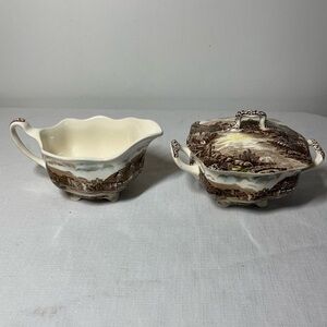 Johnson Brothers Olde English Countryside servers. Gravy/cream veggies dish